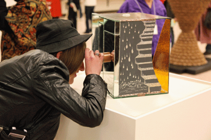 A viewer experiencing the Unreality of Time and Space by Jan Thurston-Davis of Finlayson