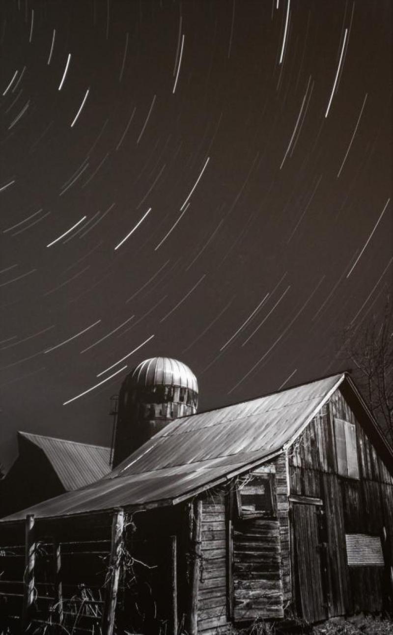 Star Trails Over the Barn, photography by Ryan Kroschel of Mora, MN