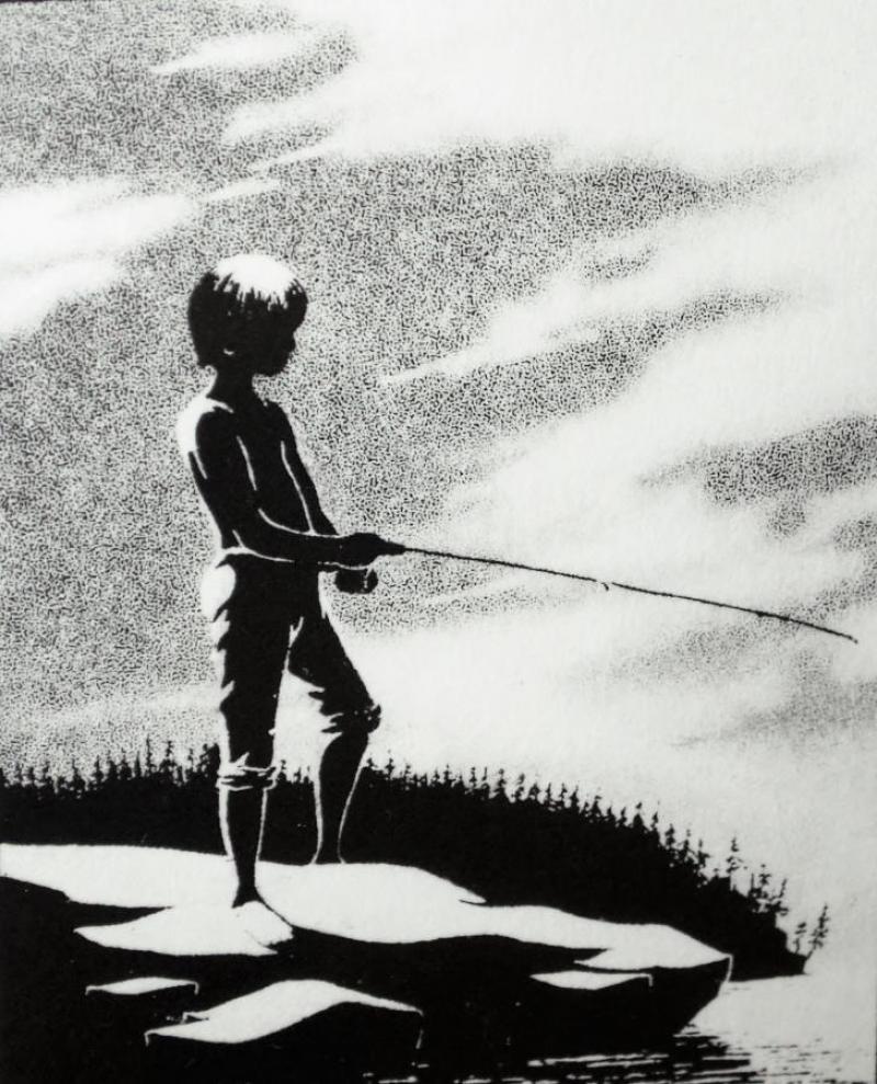 Gone Fishing, a solar plate etching by David Spohn of Lindstrom, MN