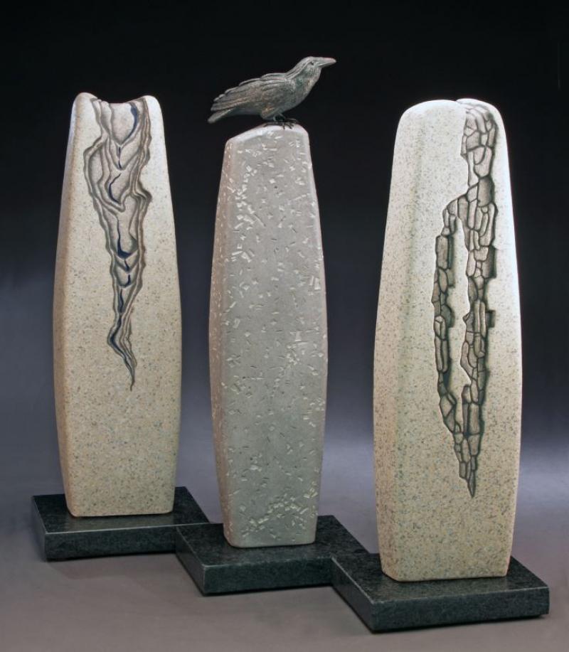 Three Sentinels and the Seer by Patricia Larson - Excellence and Purchase Award, 3D Non-Functional Sculpture