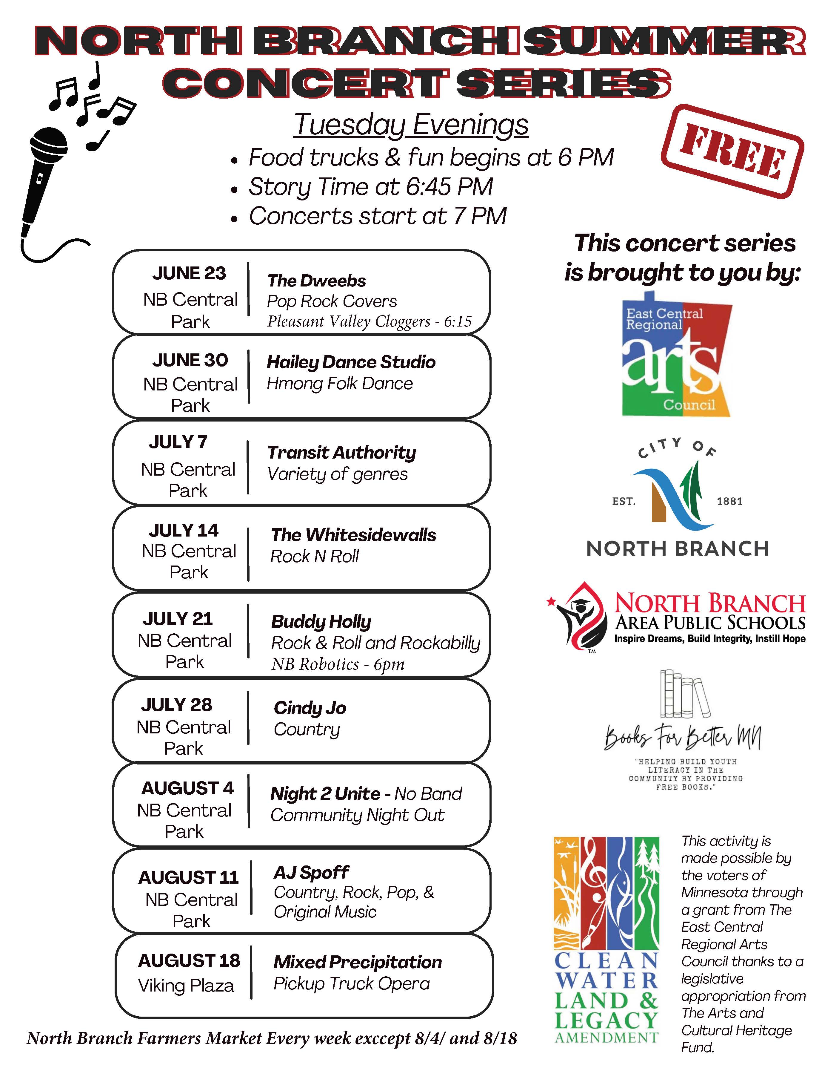 2026 Concerts in the park flier