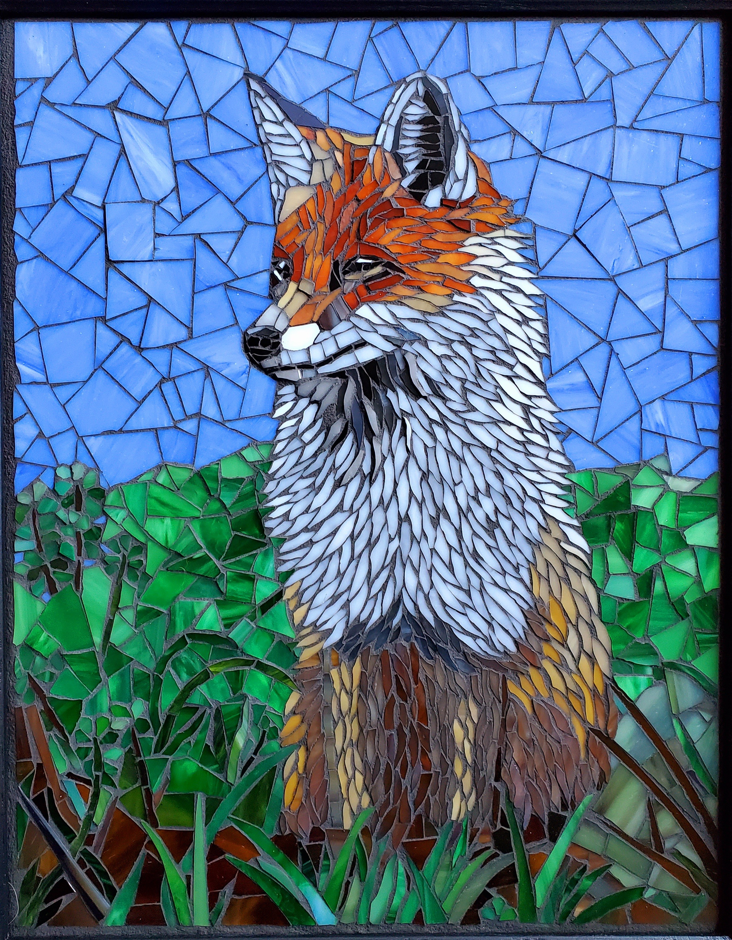 Red Fox Keeps Watch by Cathie Hendren - Glass mosaic