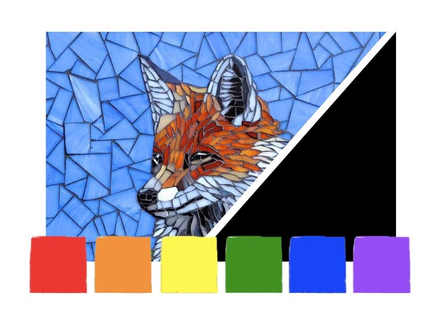 a detail from Red Fox Keeps Watch by Cathie Hendren - Glass mosaic - Award of Excellence