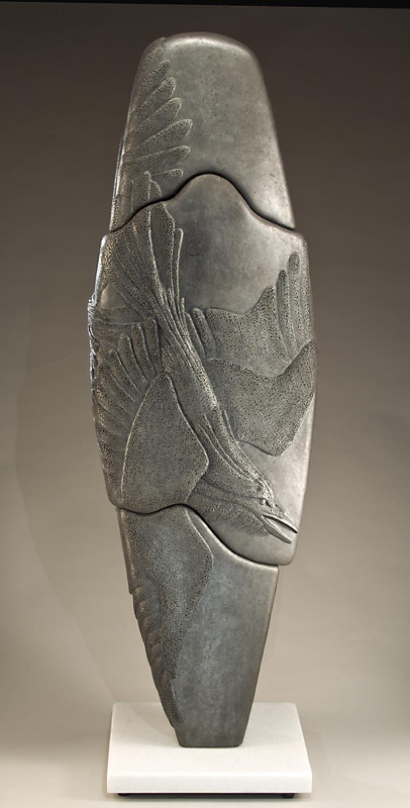 Raku Raven Monolith, raku fired clay