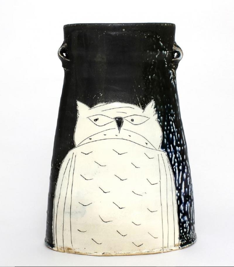 Horned Owl Oval Vase by Matthew Krousey
