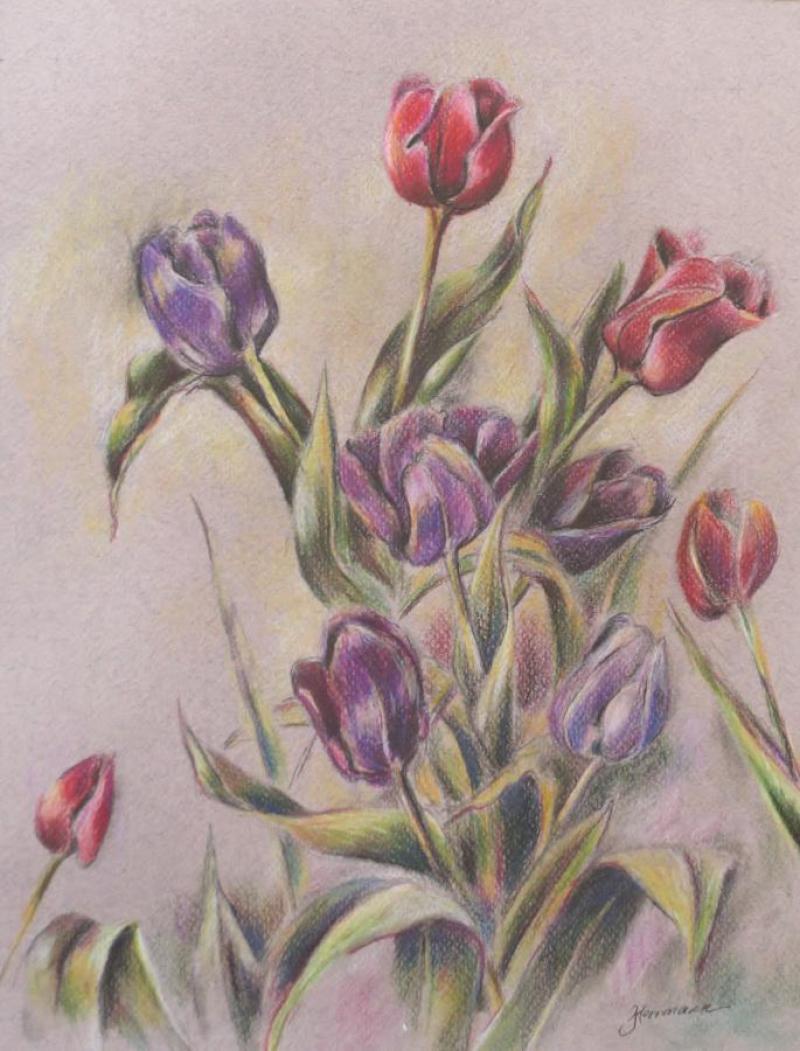 Garden Flowers, mixed media by Yvonne R. Herrmann of Foreston, MN