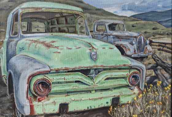 Fords in a Field by Bobby Olson - Merit Award, Painting Opaque