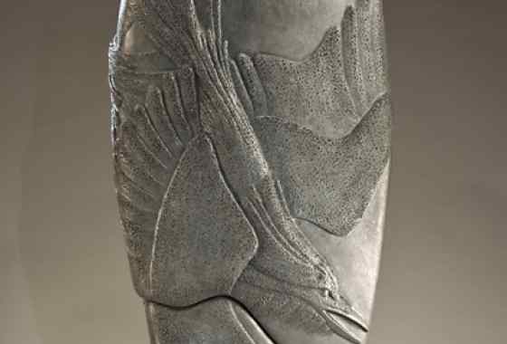 Raku Raven Monolith, raku fired clay
