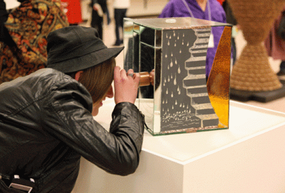 A viewer experiencing the Unreality of Time and Space by Jan Thurston-Davis of Finlayson