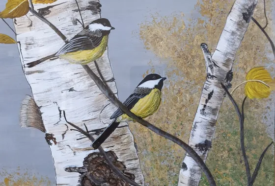 Joyce Wilking Chickadees in Birch Tree - Artistic Merit Award